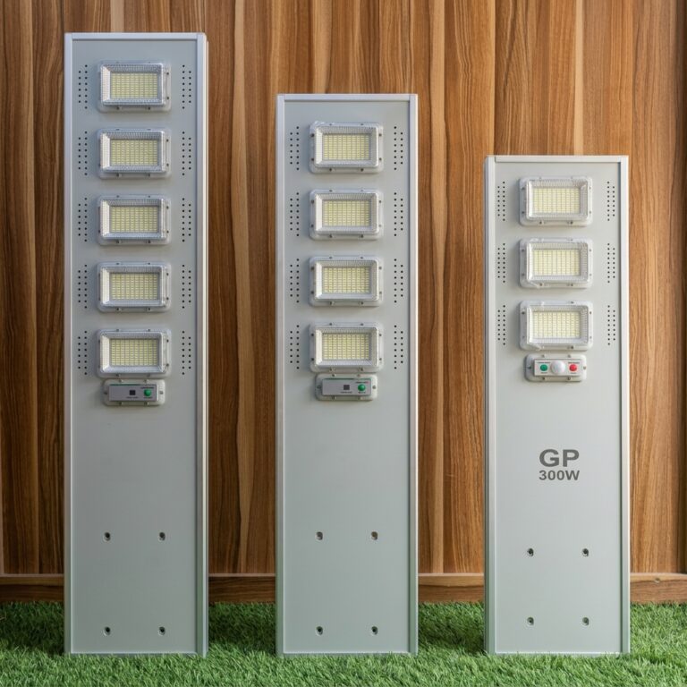 three solar street lights standing 202605091058