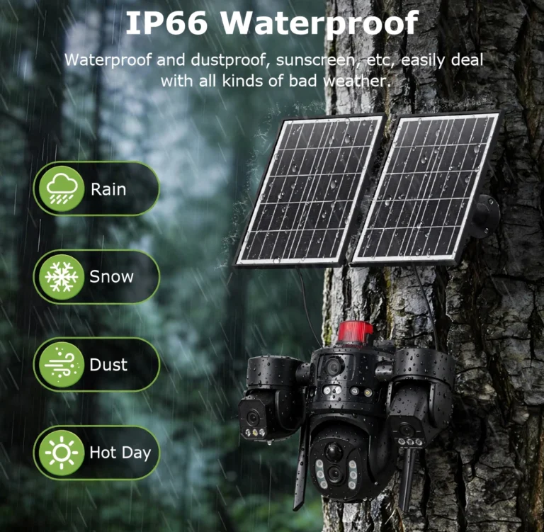 black camera rainy forest